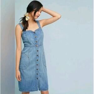 Anthropologie Pilcro Denim Dress Womens 16 Blue Pocket Western Cottage Overalls
